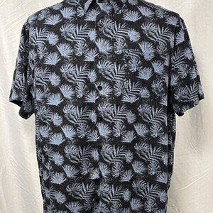 Nat Nast Luxury Originals Shirt XL Silk Cotton Palm Leaf Print Black Gray